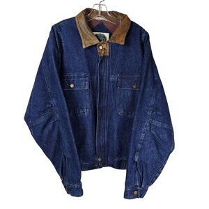VTG Austin Heavy Denim Jacket Leather Collar XL Insulated Barn Coat Action Back